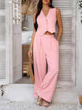 Devine Button Down Vest and Wide Leg Pants Set - Hovatok