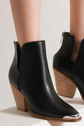 Beast Fashion Pointed Metal-Tip Toe Block Heel Ankle Boots - Hovatok