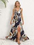 Slit Tied Printed Surplice Dress - Hovatok