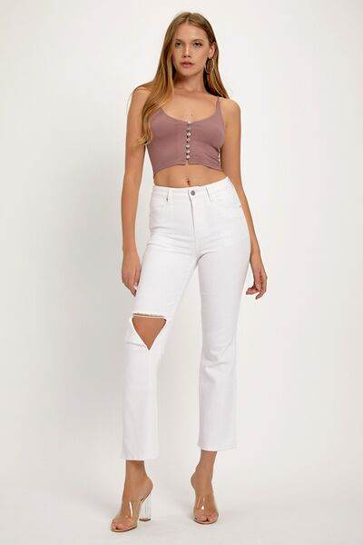 RISEN Full Size Distressed Cropped Straight Jeans - Hovatok