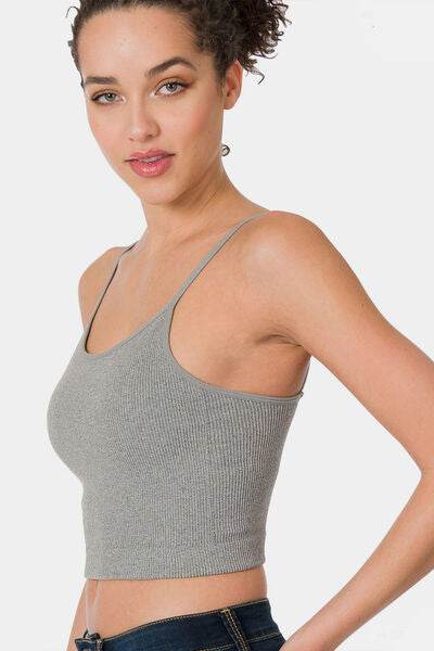 Zenana Ribbed Seamless Cropped Cami with Bra Pads - Hovatok