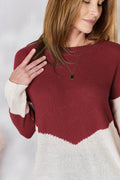 Hailey & Co Full Size Color Block Dropped Shoulder Knit Top - Hovatok