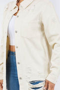 American Bazi Distressed Button Up Long Sleeve Denim Jacket - Hovatok