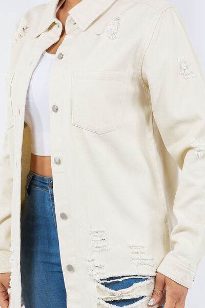 American Bazi Distressed Button Up Long Sleeve Denim Jacket - Hovatok