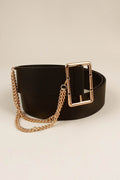 PU Leather Wide Belt with Chain - Hovatok