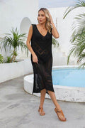 Angel Wings Openwork Slit V-Neck Sleeveless Cover Up - Hovatok