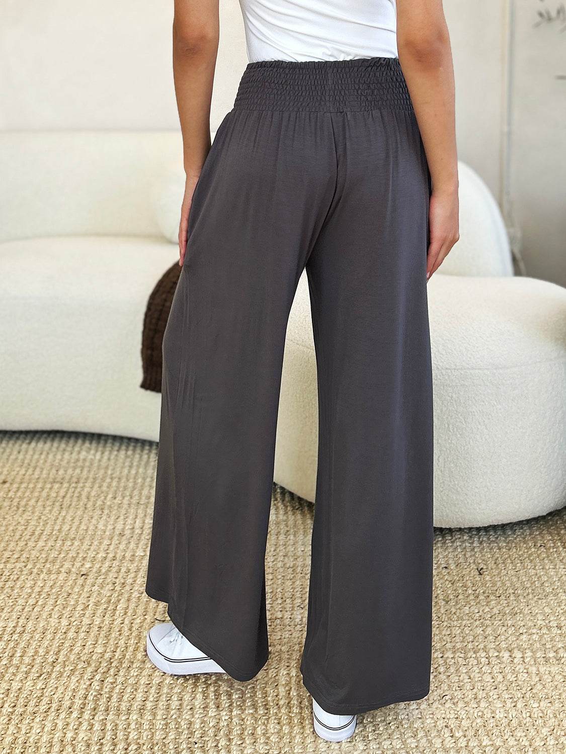 Basic Bae Full Size Smocked Wide Waistband Wide Leg Pants - Hovatok