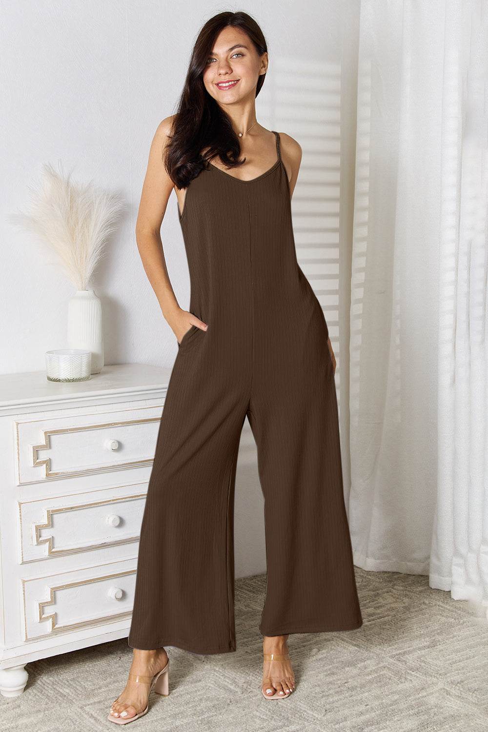 Basic Bae Full Size Spaghetti Strap V-Neck Jumpsuit - Hovatok
