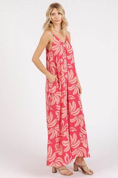 Mittoshop Printed V-Neck Maxi Cami Dress with Pockets - Hovatok