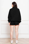 Half Zip Long Sleeve Sweatshirt and Drawstring Shorts Set - Hovatok