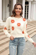 Angel Wings Flower Pattern Round Neck Short Sleeve Pullover Sweater - Hovatok