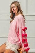 BiBi Velvet Ribbon Bows Long Sleeve Round Neck Sweatshirt - Hovatok
