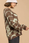 Umgee Full Size Ribbed Hem Tie Dye Round Neck Sweater Plus Size - Hovatok