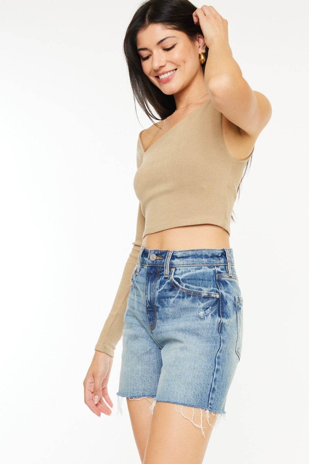 Kancan Full Size Raw Hem High Waist Denim Shorts - Hovatok