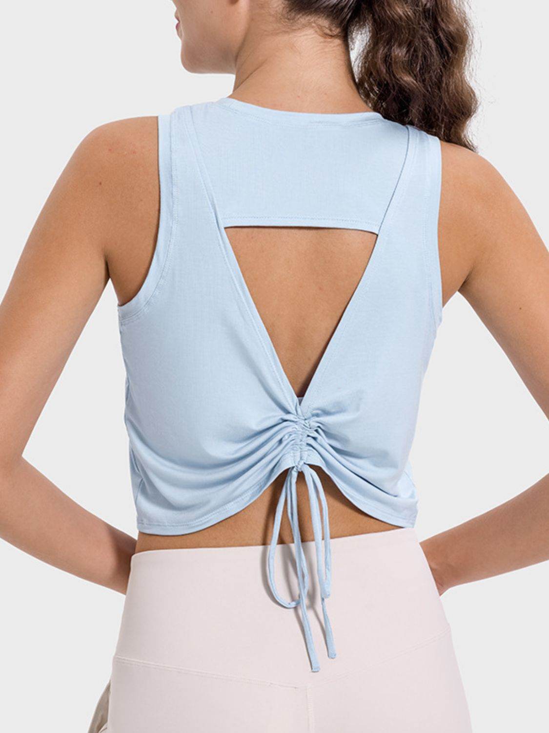 Millennia Drawstring Cutout Round Neck Active Tank - Hovatok