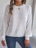 Cable-Knit Round Neck Long Sleeve Sweater - Hovatok