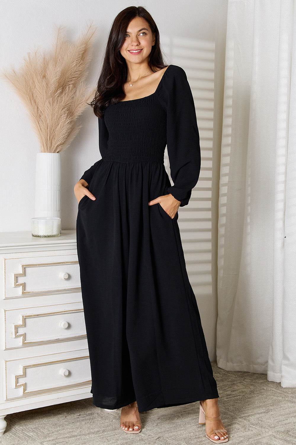 Double Take Square Neck Jumpsuit with Pockets - Hovatok