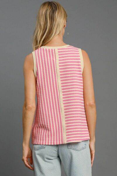 Umgee Round Neck Texture Striped Tank - Hovatok