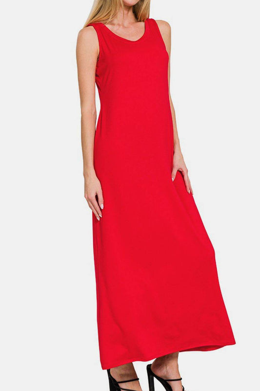Zenana Scoop Neck Wide Strap Tank Dress - Hovatok