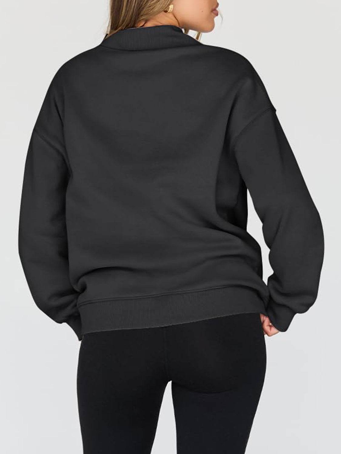 Mock Neck Drop Shoulder Long Sleeve Sweatshirt - Hovatok