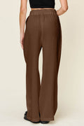 Double Take Full Size Texture Drawstring Wide Leg Pants - Hovatok