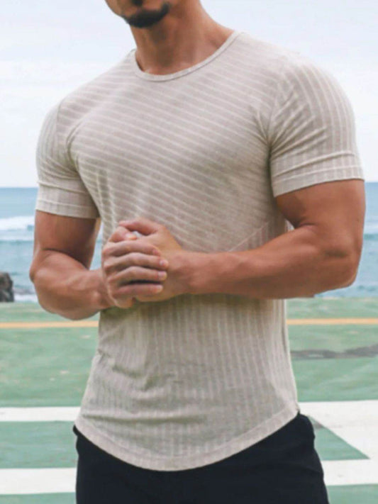Men's Round Neck Short Sleeve Striped T-Shirt - Hovatok