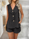 Devine Button Down V-Neck Tank and Shorts Set - Hovatok