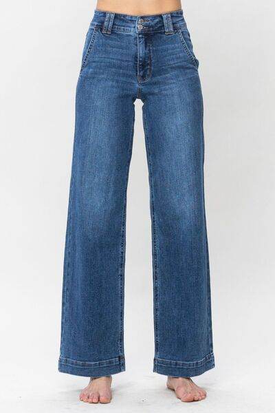 Judy Blue Full Size Double Button Wide Leg Jeans - Hovatok
