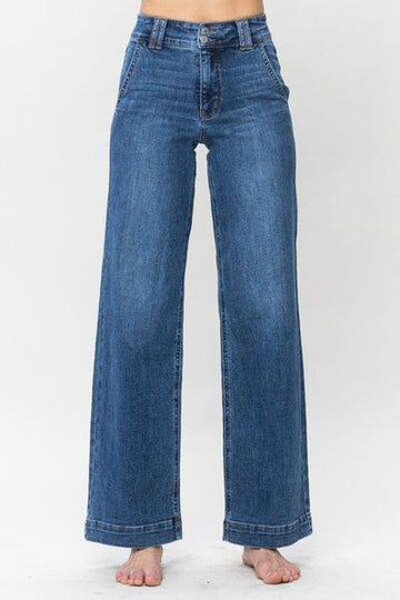 Judy Blue Full Size Double Button Wide Leg Jeans - Hovatok