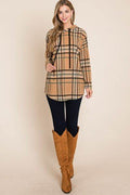 BOMBOM Drawstring Plaid Long Sleeve Hoodie - Hovatok