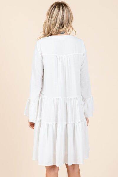 Mittoshop Tiered Notched Flare Sleeve Dress - Hovatok