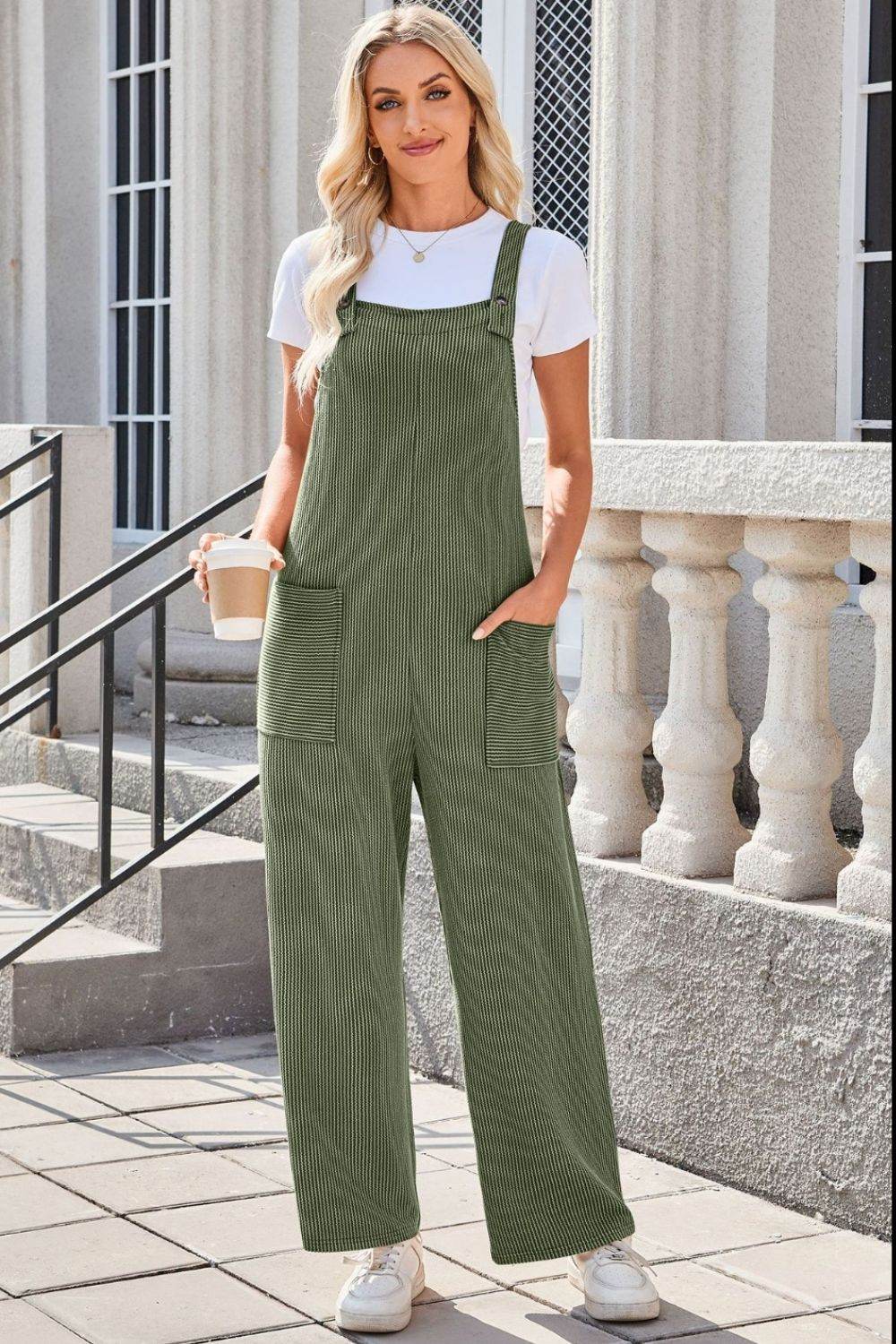 Lovelet Square Neck Wide Strap Overalls with Pockets - Hovatok