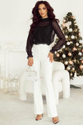 cami and Lace Sheer Mock Neck Long Sleeve Blouse - Hovatok