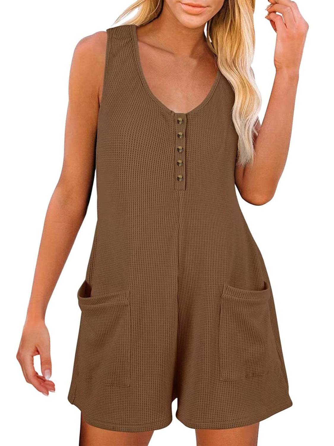 Full Size Pocketed Scoop Neck Sleeveless Romper - Hovatok
