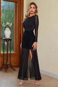 Semi-Sheer Slit Round Neck Dress - Hovatok