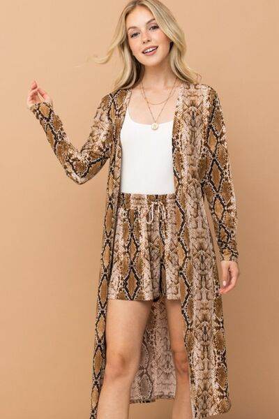 And The Why Snake Print Kimono Open Front Longline Cardigan - Hovatok