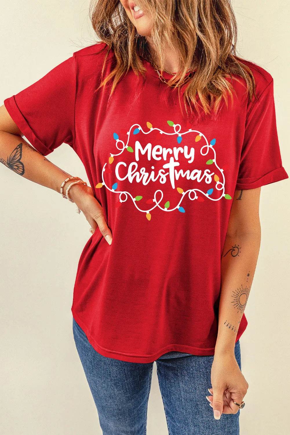 MERRY CHRISTMAS Round Neck Short Sleeve T-Shirt - Hovatok