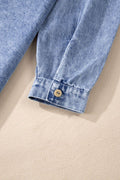 Raw Hem Button Down Long Sleeve Denim Dress - Hovatok