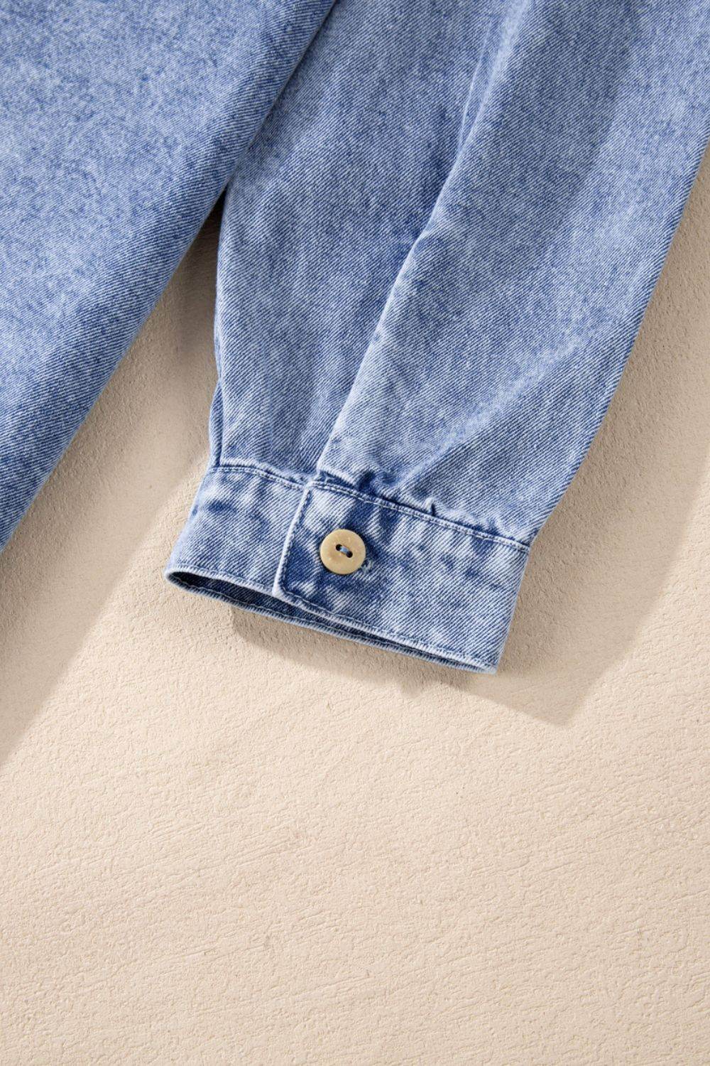 Raw Hem Button Down Long Sleeve Denim Dress - Hovatok