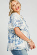 Umgee Full Size Two Tone Toile Print Top Plus Size - Hovatok