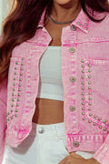 Studded Button Up Denim Jacket - Hovatok