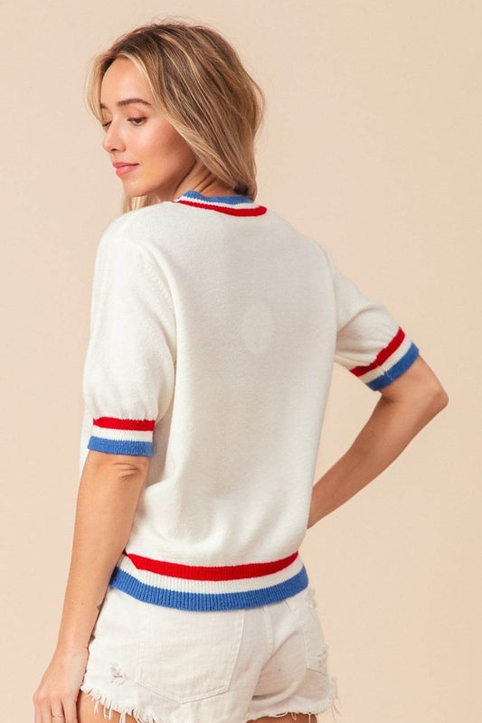 BiBi US Flag Theme Striped Heart Sweater - Hovatok