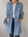 Full Size Raw Hem Button Up Long Sleeve Denim Top Plus Size - Hovatok