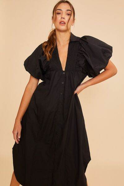 Annie Wear Smocked Puff Sleeve Midi Dress - Hovatok