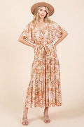 Mittoshop Floral Tie Waist Flutter Sleeve Tiered Dress - Hovatok