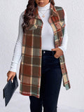 Honey Plus Size Pocketed Plaid Button Up Vest Coat - Hovatok
