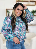 Double Take Full Size Printed Smocked Long Sleeve Blouse - Hovatok