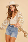 Annie Wear Checkered Open Front Drop Shoulder Cardigan - Hovatok