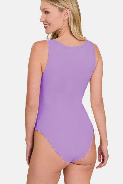 Zenana Microfiber Notched Sleeveless Bodysuit - Hovatok