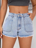 Raw Hem Pocketed Denim Shorts - Hovatok